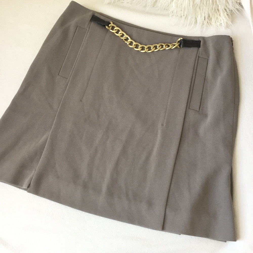 Diane Von Furstenberg Taupe Mini Skirt with Gold Chain Accent